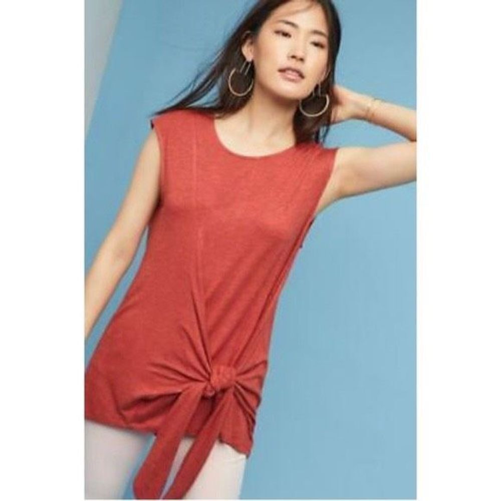 Anthropologie Vanessa Virginia Dayla Tie-Front Tunic Size M‎ Orange Red Rust